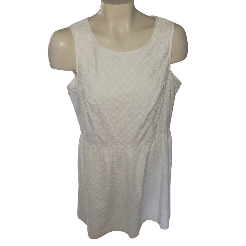 White Kensie Sleeveless Textured Eyelet Dress With Back Zipper Womens Size L Cot